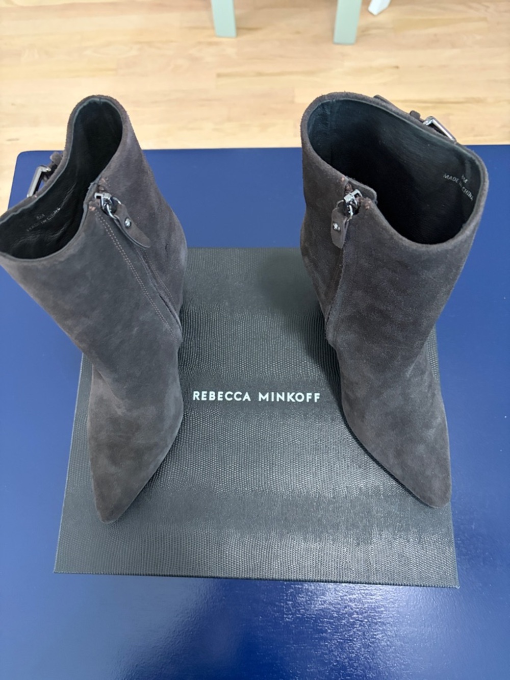 Rebecca Minkoff Chocolate Suede Pointed Toe Ankle Booties